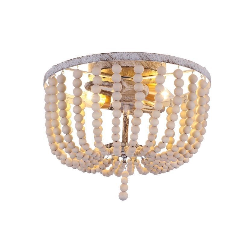 ファームハウス 木製ビーズ フラッシュマウント 天井照明 3 照明器具