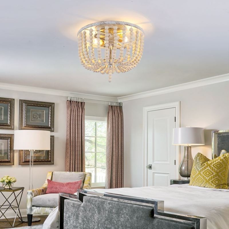 ファームハウス 木製ビーズ フラッシュマウント 天井照明 3 照明器具