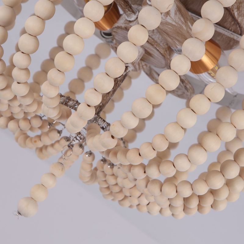 ファームハウス 木製ビーズ フラッシュマウント 天井照明 3 照明器具