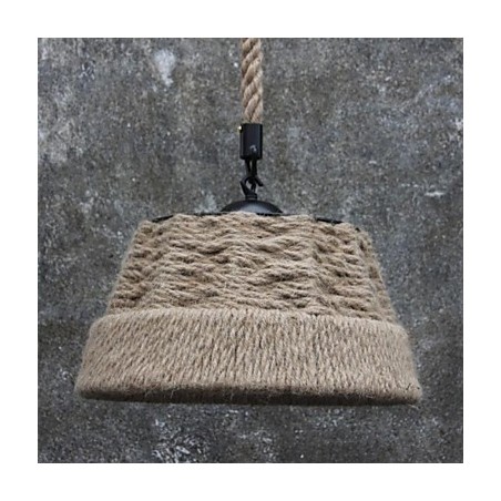 レトロな手作り麻ロープカントリーヤードシャンデリアランプ、インダストリアルカントリースタイル