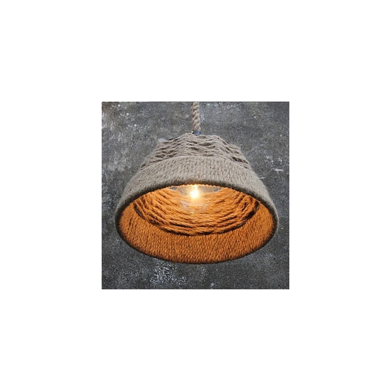 レトロな手作り麻ロープカントリーヤードシャンデリアランプ、インダストリアルカントリースタイル