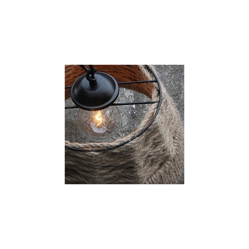 レトロな手作り麻ロープカントリーヤードシャンデリアランプ、インダストリアルカントリースタイル