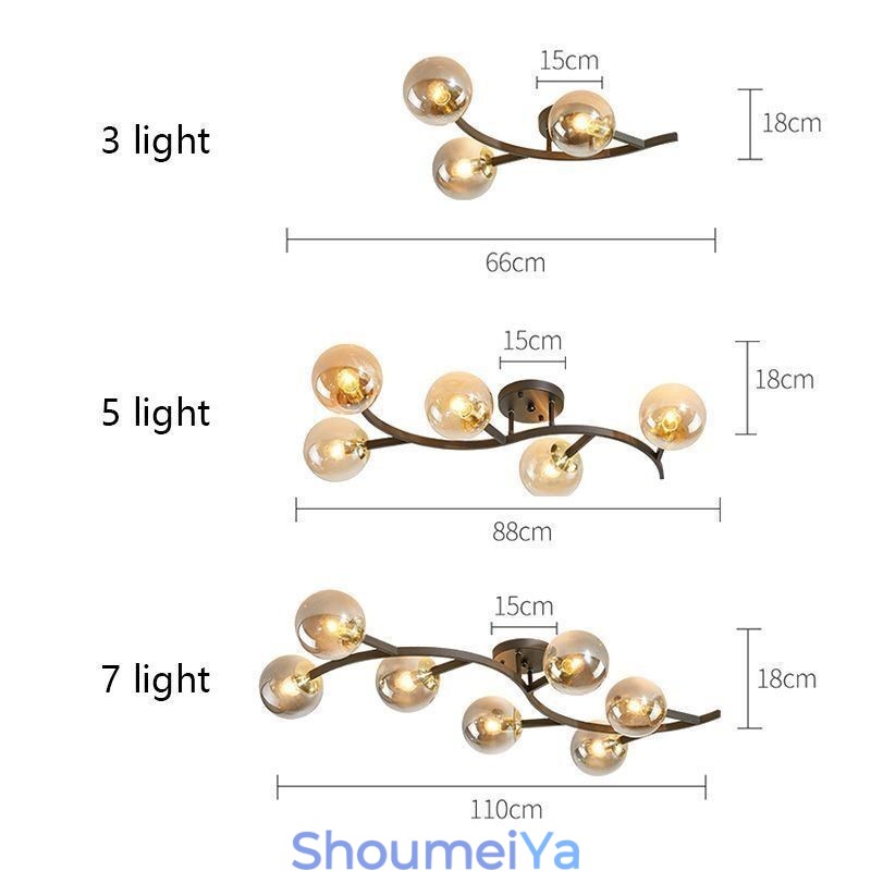 モダンミニマリストブランチフラッシュマウントガラスグローブシーリングライト