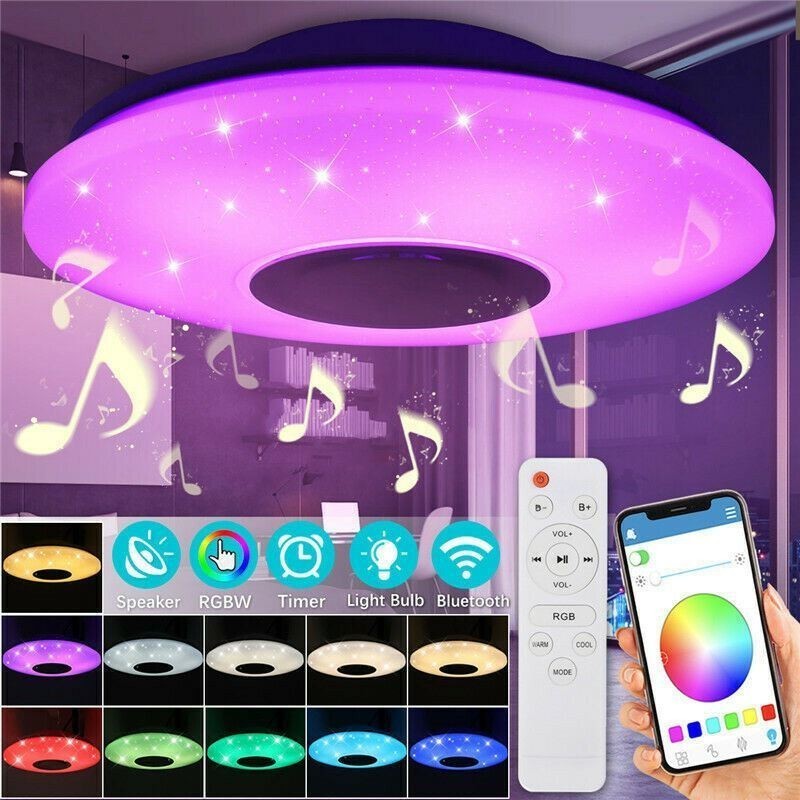 フラッシュマウント装飾ランプ リモートアプリコントロール Bluetooth 音楽スピーカーランプ