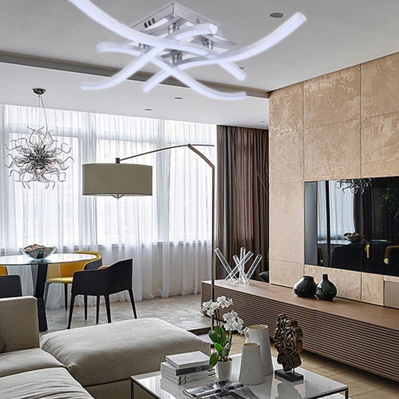 モダンでシンプルなフラッシュマウントアクリル4灯波型天井ライト