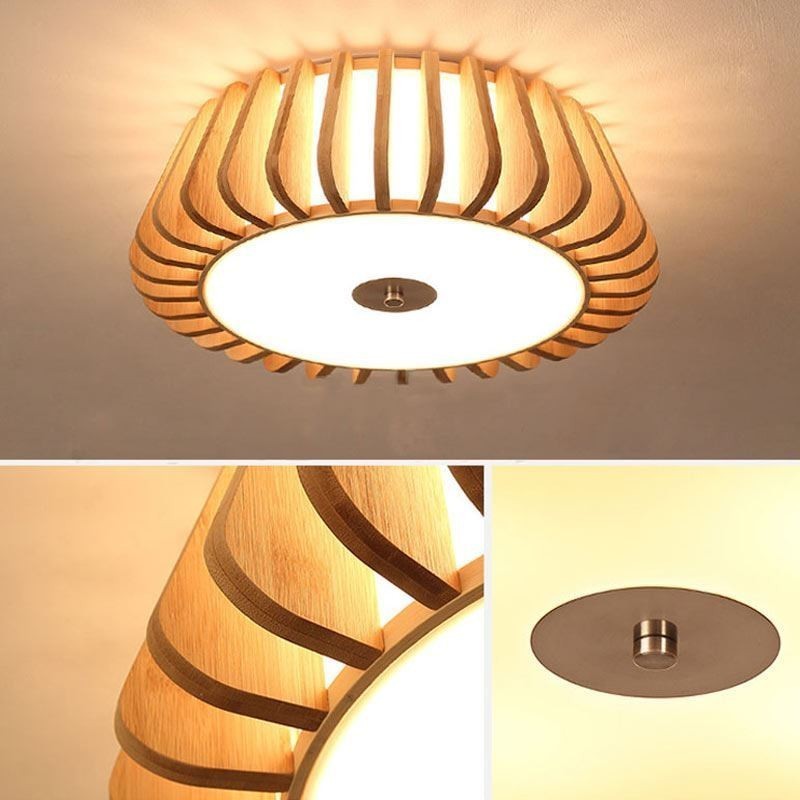 北欧ラウンドフラッシュマウントクリエイティブ竹天井照明