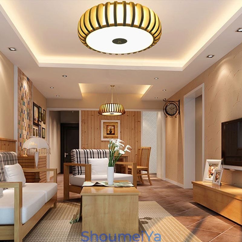 田舎風竹製フラッシュマウントパンプキン型天井照明