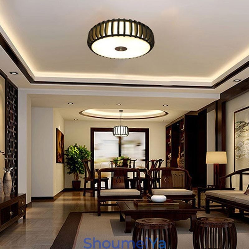 田舎風竹製フラッシュマウントパンプキン型天井照明