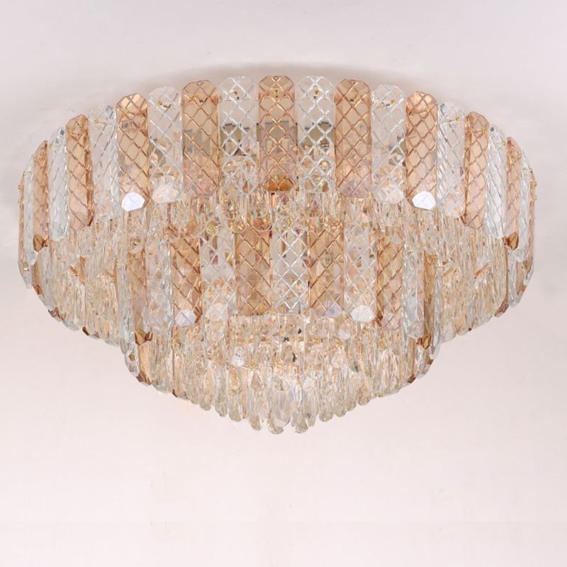 クリスタル フラッシュマウント ダブルレイヤー ラウンド ラグジュアリー デコレーション シーリングライト 80cm