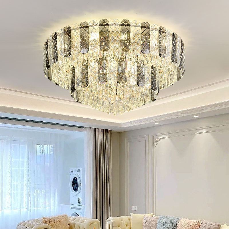 クリスタル フラッシュマウント ダブルレイヤー ラウンド ラグジュアリー デコレーション シーリングライト 80cm