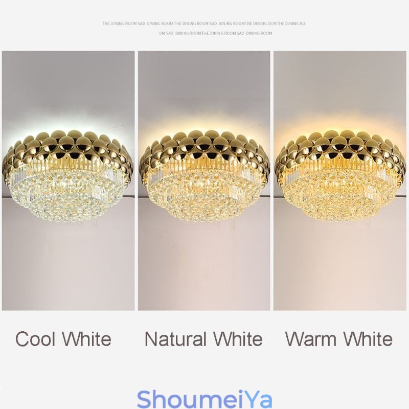 クリスタル フラッシュマウント ラウンド 電気メッキ ゴールド 高級装飾天井ライト 80cm