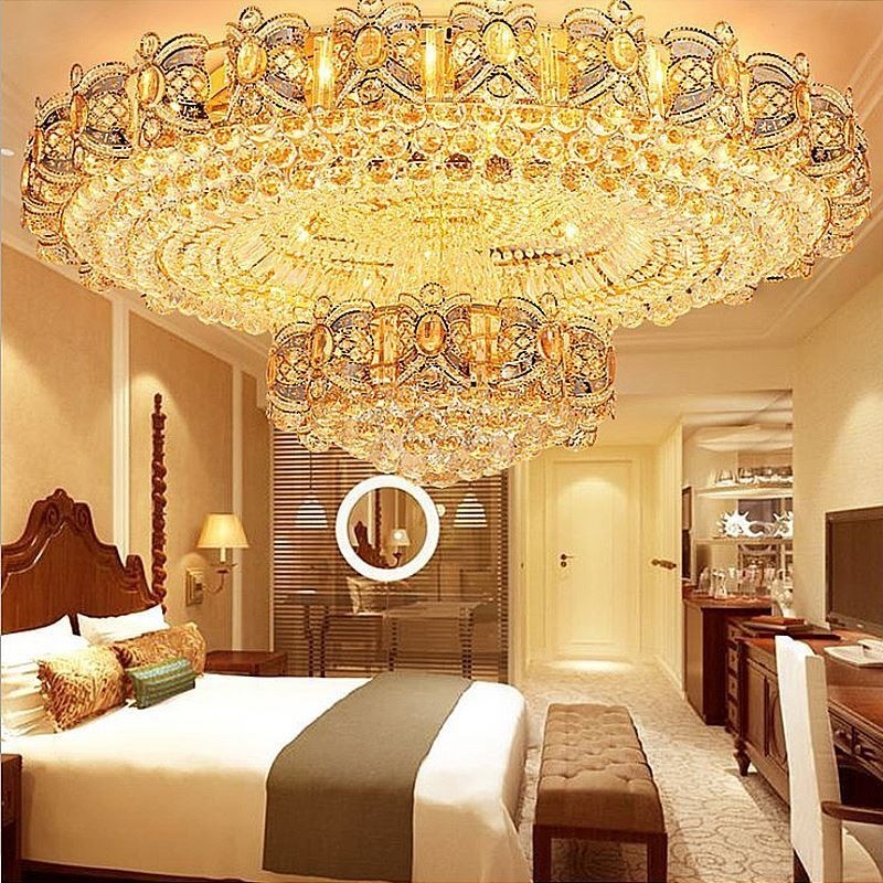 モダンなゴールドクリスタル天井ライトラウンドフラッシュマウント照明