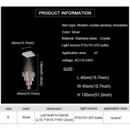 モダンなスクエアクリスタルシャンデリア 現代的でエレガントな天井照明器具 デュプレックス階段