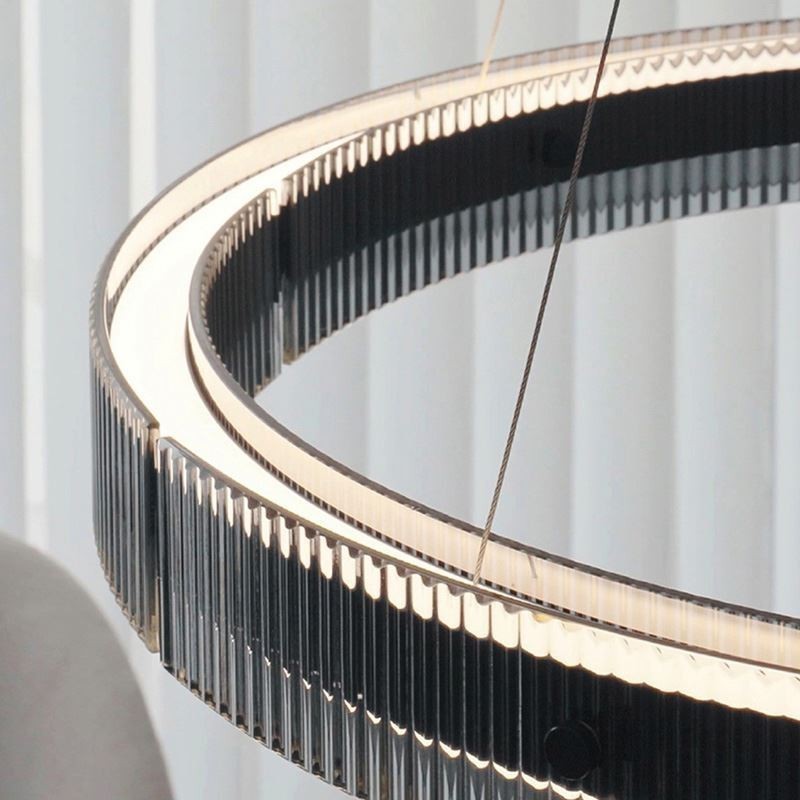 ペンダントライト 60+80CM ダブルサークル ガラス天井ライト 無段階調光 リモコン付き