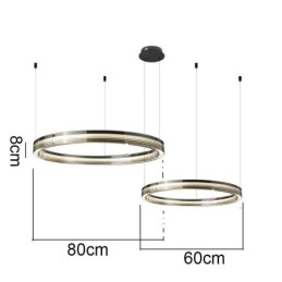 ガラス天井ライト 60+80CM サークル装飾 ダブルサークルペンダントライト 三色調光