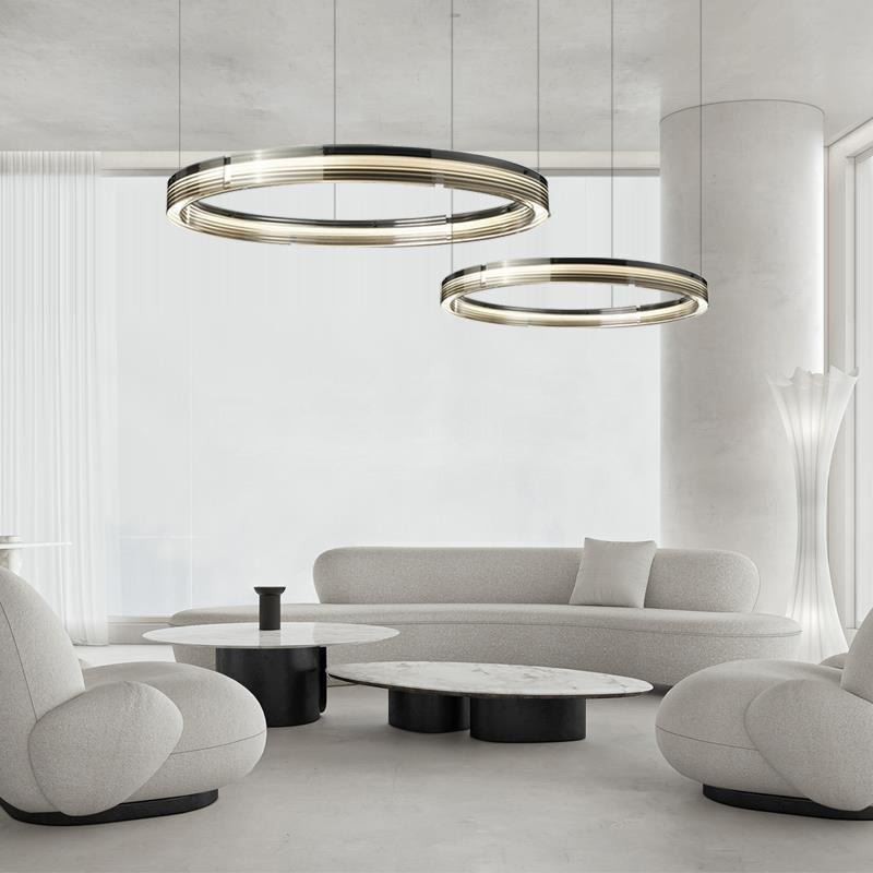 ガラス天井ライト 60+80CM サークル装飾 ダブルサークルペンダントライト 三色調光