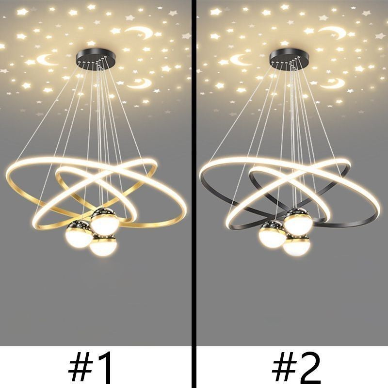 シンプルなペンダントライト 錬鉄製シリコン 3つの円リング 天井ライト
