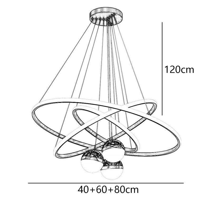 シンプルなペンダントライト 錬鉄製シリコン 3つの円リング 天井ライト