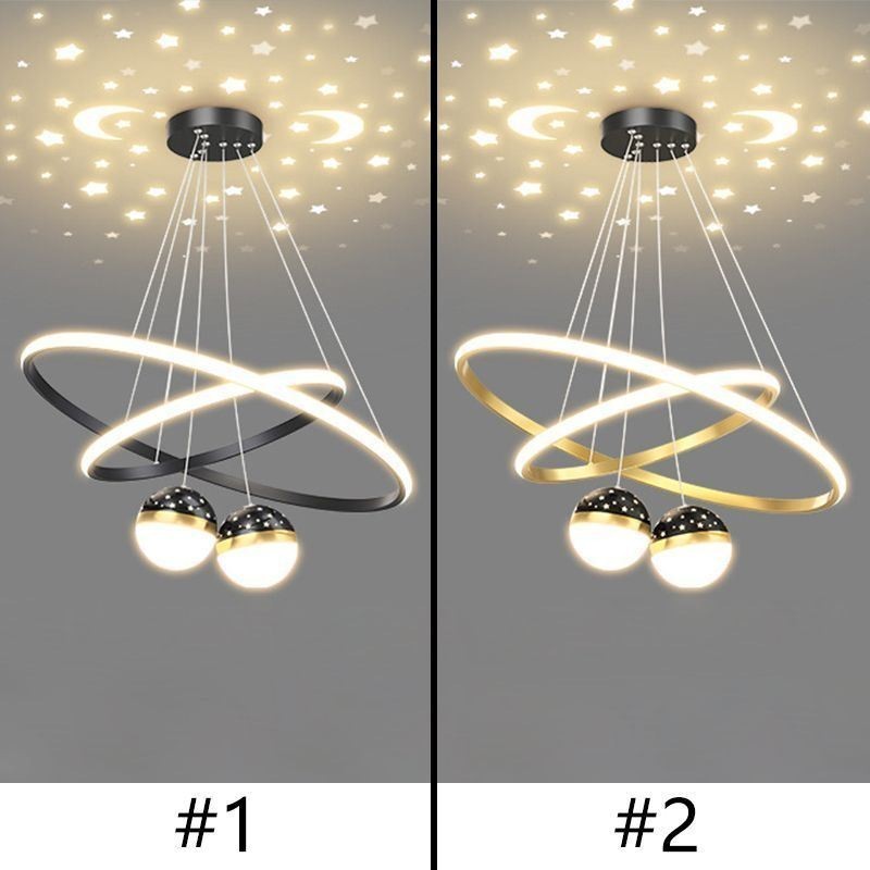 モダンなペンダントライト 錬鉄製シリコン製ダブルサークルリング天井ライト