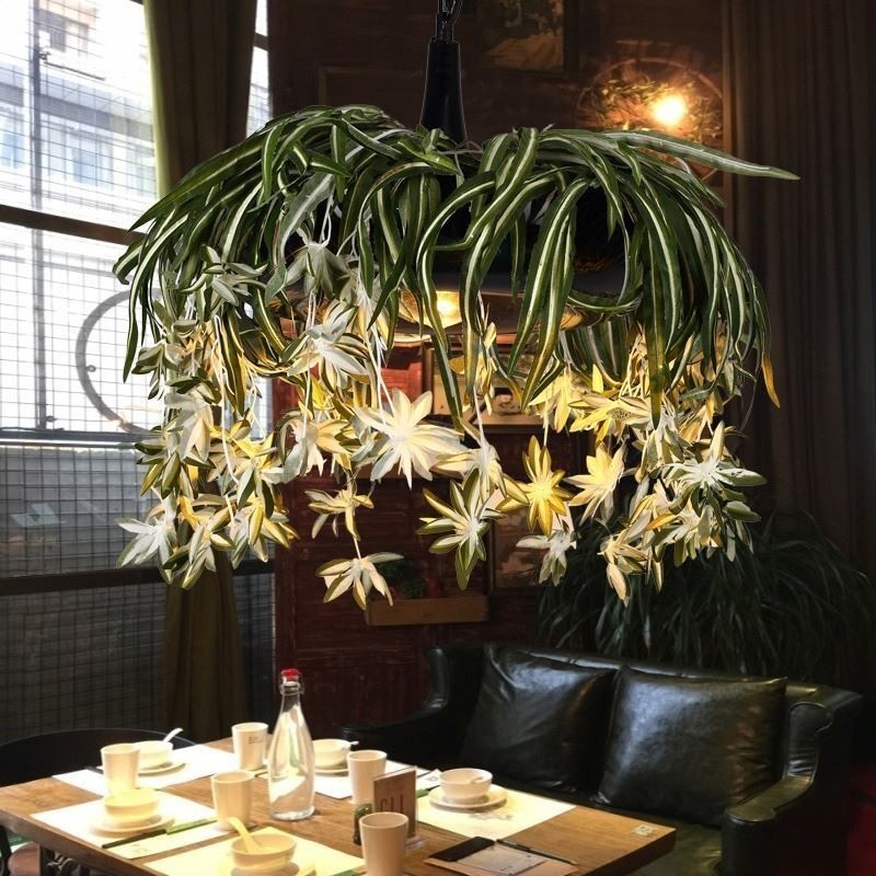 ホームペンダントランプ インダストリアルスタイル 人工植物装飾シャンデリア