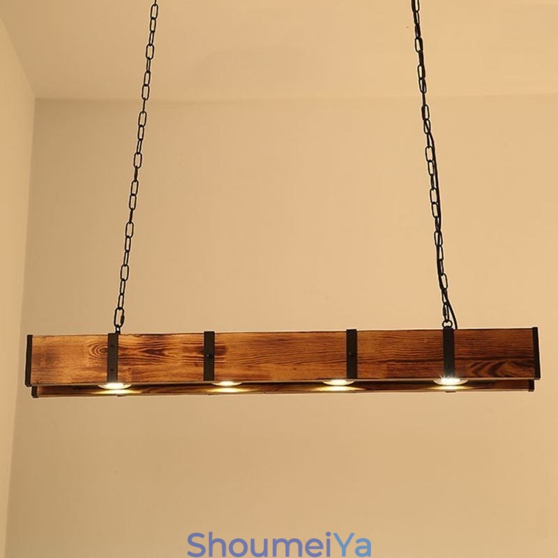 インダストリアルスタイルのペンダントライト長方形木製天井ライトアイランド