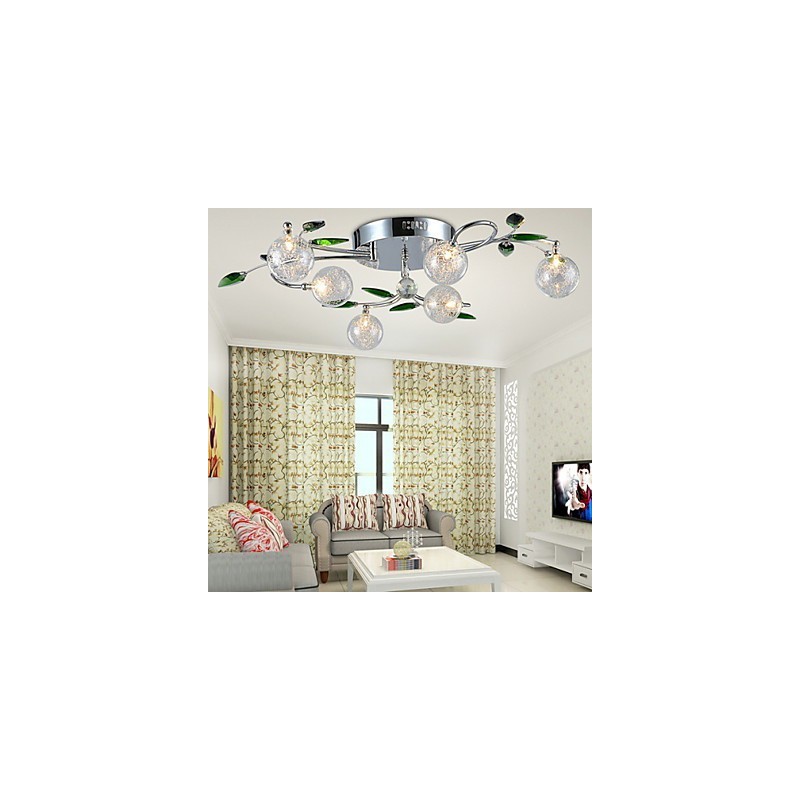 シャンデリア 6 ライト カントリー アルミニウム ガラス クローム