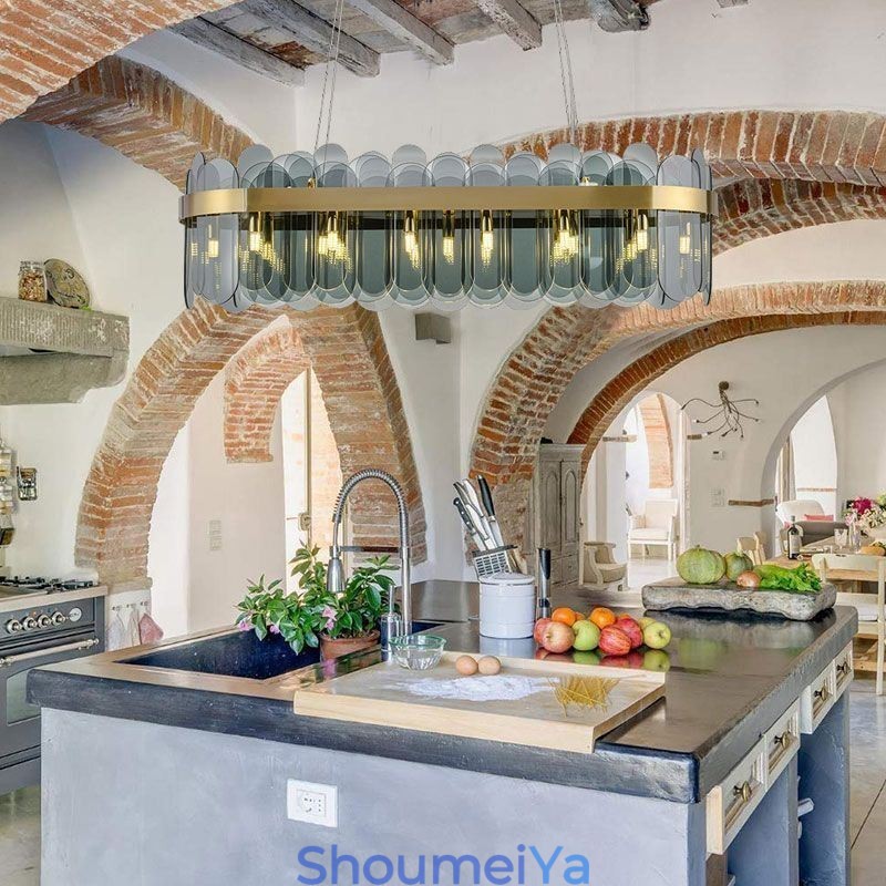 ミニマリストガラスペンダントライトユニークな色の長方形の天井ライトアイランド