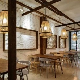 竹編みのベッドサイドペンダントライト