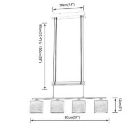 高さ調節可能なファブリックシェード付きモダンな4灯ペンダントライト