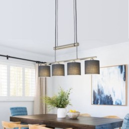 高さ調節可能なファブリックシェード付きモダンな4灯ペンダントライト