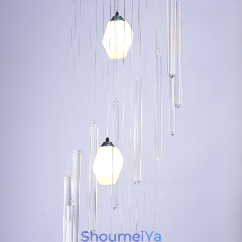 クラスターペンダントライト モダン 大型ペンダント クリスタルシャンデリア デュプレックス階段