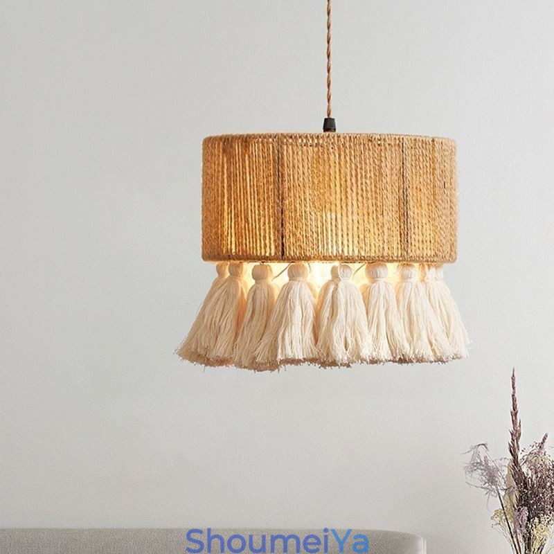 麻ロープペンダントライト レトロ装飾天井ライト タッセルランプシェード