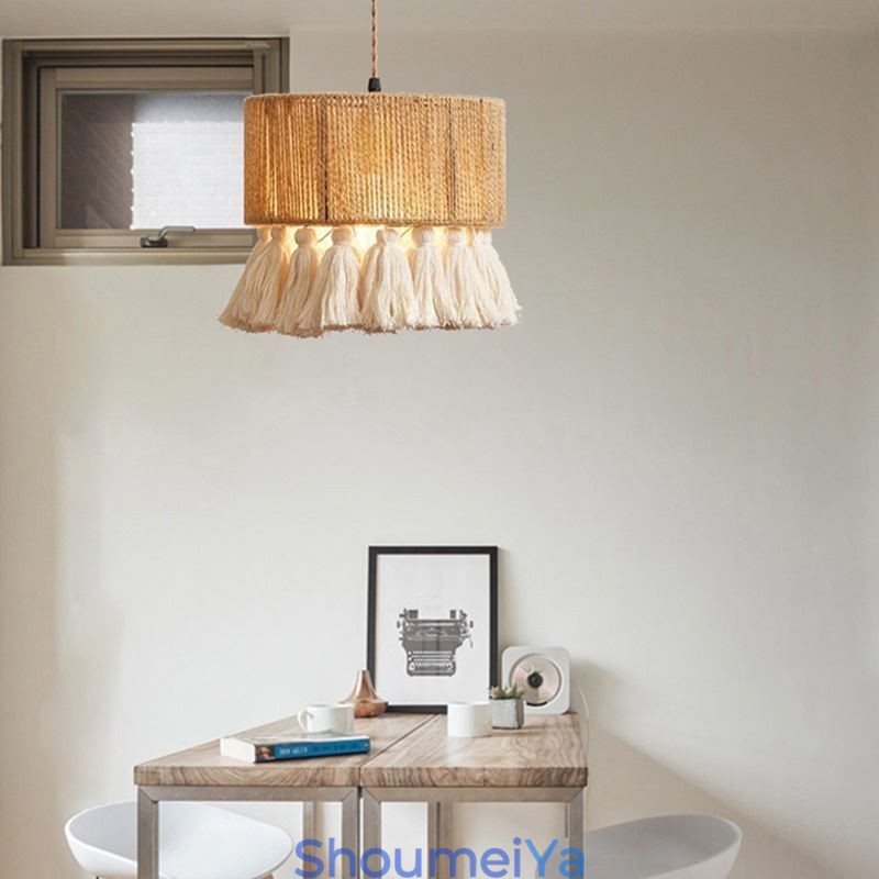 麻ロープペンダントライト レトロ装飾天井ライト タッセルランプシェード
