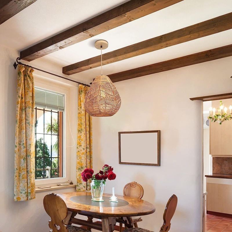 北欧風レトロ天井ライト 天然紙ロープ 手編みランプシェード