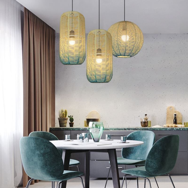 ペーパーロープペンダントライトカントリーレトログラデーションブルー天井ランプ