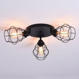 工業用フラッシュマウント天井照明器具 3 ライト メタルケージ天井ランプ