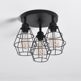 工業用フラッシュマウント天井照明器具 3 ライト メタルケージ天井ランプ