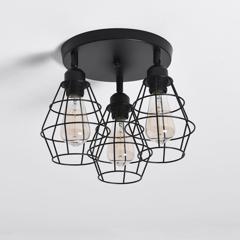 工業用フラッシュマウント天井照明器具 3 ライト メタルケージ天井ランプ