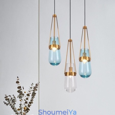 ウォータードロップガラスペンダントライト モダンミニマリスト錬鉄製小型天井ライト