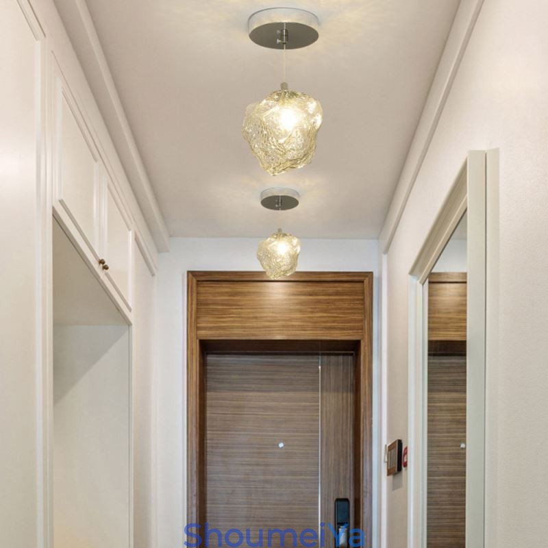 ガラスペンダントライト レトロ装飾ランプ アイスキューブ型ランプシェード