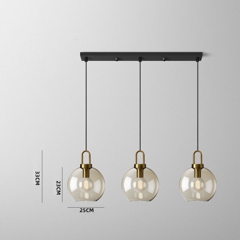 ガラスシェードアイランド付き3灯ペンダントライト