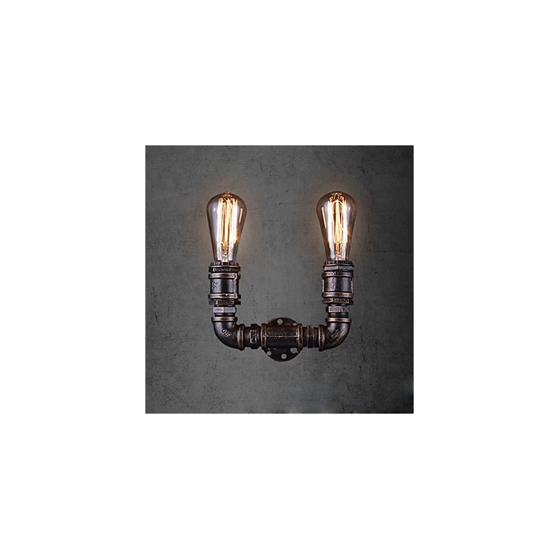 2 灯ヴィンテージ メタル ウォーター パイプ ウォール ランプ エジソン電球付き