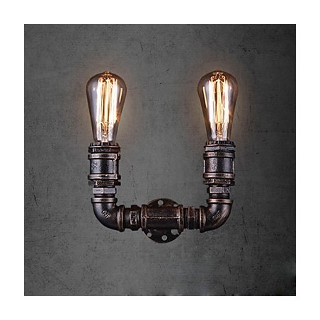 2 灯ヴィンテージ メタル ウォーター パイプ ウォール ランプ エジソン電球付き