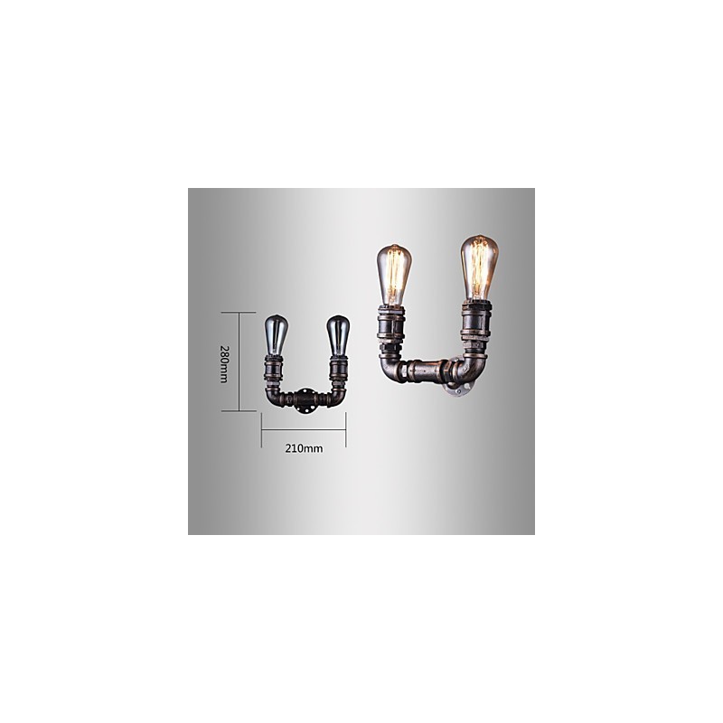 2 灯ヴィンテージ メタル ウォーター パイプ ウォール ランプ エジソン電球付き