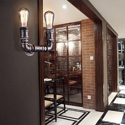 2 灯ヴィンテージ メタル ウォーター パイプ ウォール ランプ エジソン電球付き