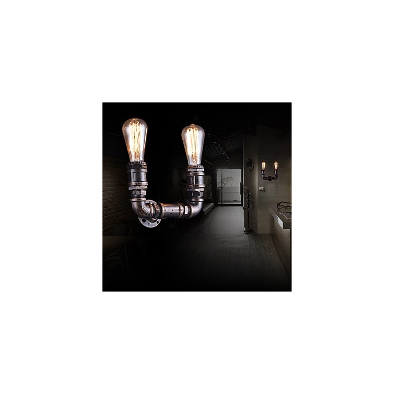 2 灯ヴィンテージ メタル ウォーター パイプ ウォール ランプ エジソン電球付き