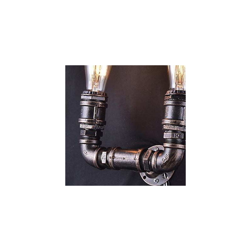 2 灯ヴィンテージ メタル ウォーター パイプ ウォール ランプ エジソン電球付き