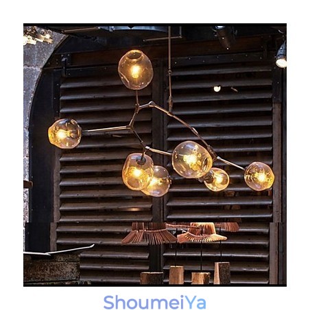 アートガラスボール吊り下げ枝吊り下げ7ライトシャンデリアガラスシェード付き