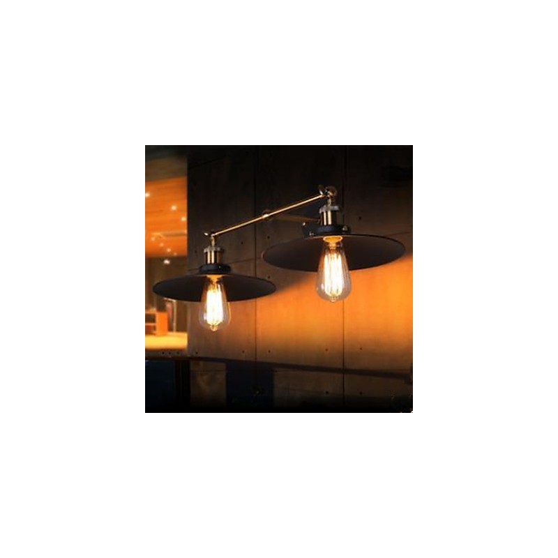 田舎風インダストリアルレトロウォールランプ ダブルウォールランプ ブラック傘