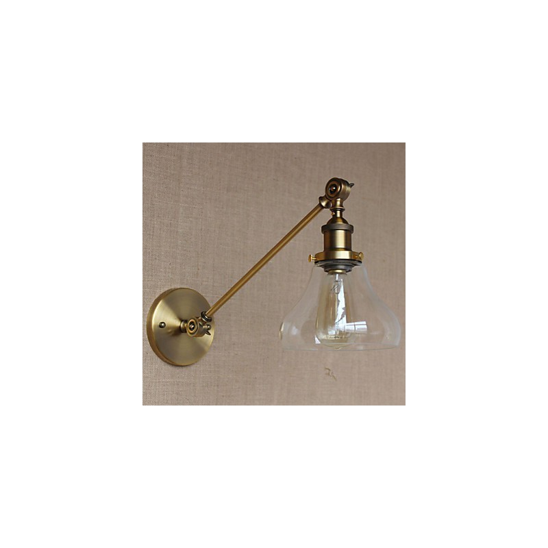 アイアンガラスブロンズ真鍮アームスタイルレトロクリエイティブアメリカンカントリーホールベッドルームウォールランプ